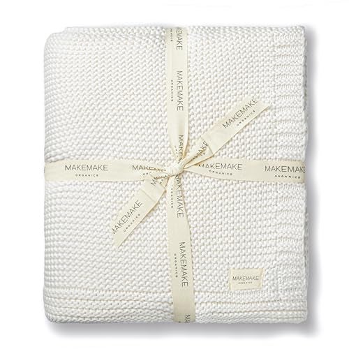 Makemake Organics Organic Cotton Throw Blanket GOTS Certified Organic Knit Blanket Couch Bed Neutral Fall Colors Soft Cotton Throw Blanket Large (50x60, Ivory) - Image 1