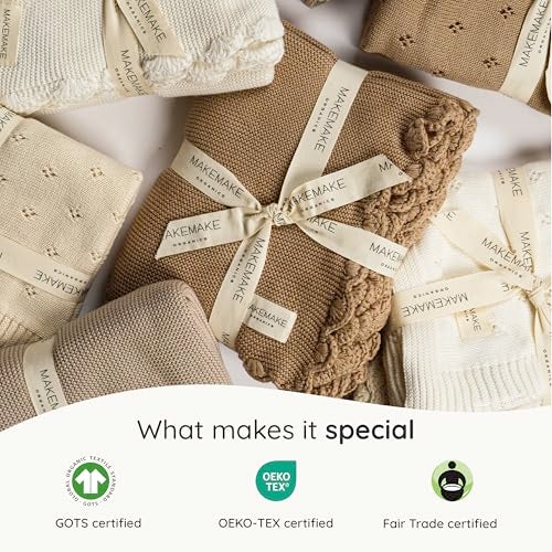 Makemake Organics Organic Cotton Throw Blanket GOTS Certified Organic Knit Blanket Couch Bed Neutral Fall Colors Soft Cotton Throw Blanket Large (50x60, Ivory) - Image 5