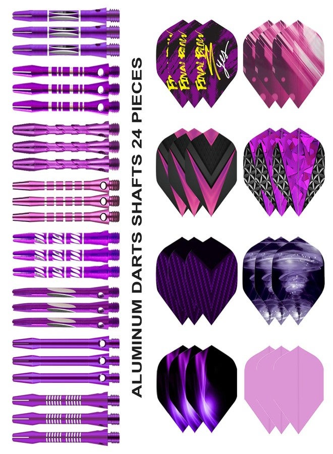 Lavishio 8 Sets 24 pcs Aluminum Dart Shafts, Dart Shafts for Steel Tip, Aluminum 2BA Thread Dart Accessories,Dart Shafts Replacement Kit with 24 Dart Flights for Steel Tip Soft Tip Darts (Purple) - Image 3