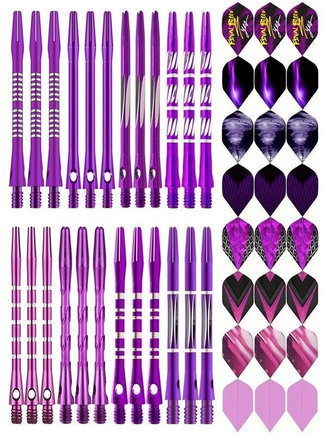 Lavishio 8 Sets 24 pcs Aluminum Dart Shafts, Dart Shafts for Steel Tip, Aluminum 2BA Thread Dart Accessories,Dart Shafts Replacement Kit with 24 Dart Flights for Steel Tip Soft Tip Darts (Purple) - Image 1