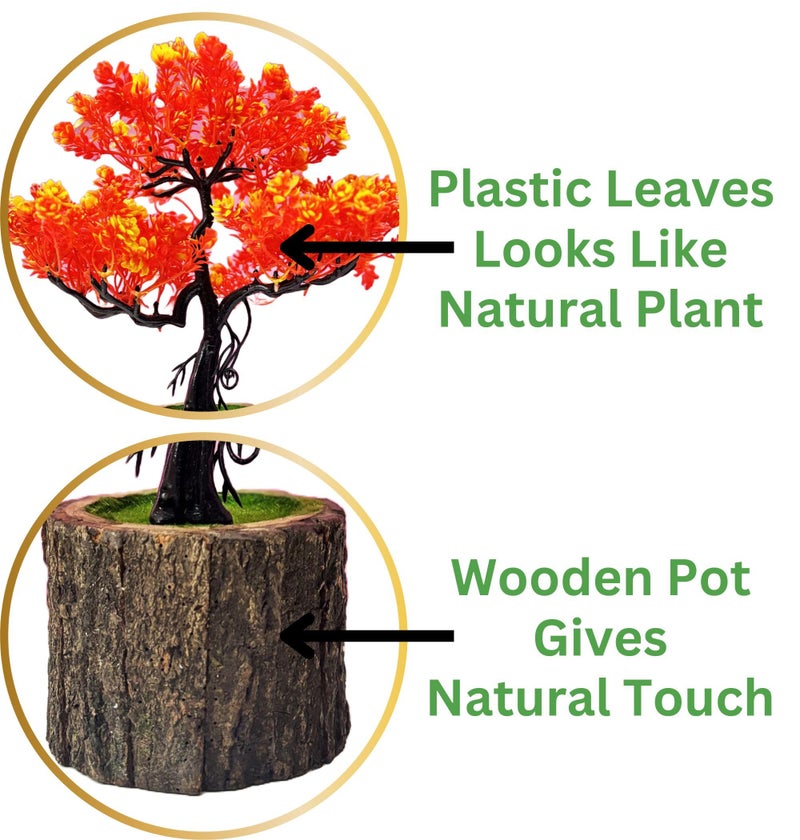 Dekorly Small Artificial Bonsai Tree Fake Plant Potted House Plants Japanese Pine Bonsai Plant Faux Bonsai for Home Indoor Decoration Office (Wooden Potted Plants, Design-B) - Image 4