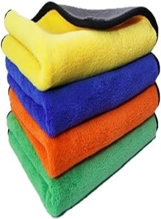 Mawa 4 Pack Car Drying Towel Microfiber Cleaning Cloth Pack 12 x 16 Inches 800GSM - Car Washing, Drying & Auto Detailing - Thick & Dual-Layer Absorbent Reusable Car Wash Towels/Rags