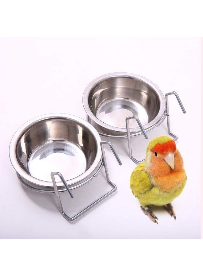 وعاء طائر من الفولاذ المقاوم للصدأ مع شماعة - كوب من الفولاذ المقاوم للصدأ عالي الجودة لتلبية احتياجات الطيور من الطعام والترطيب، مادة تعشيش عالية الجودة لتعزيز الراحة والأمان (عبوة من قطعتين) (250 مل) - Image 3