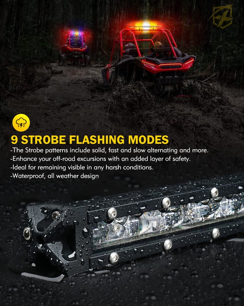 Xprite 1.0" Ultra-Thin LED Chase Strobe Light Bar, 30" Offroad Safety Flashing Light Bar with Running Brake Turn Signal & Reverse Lights for UTV, Polaris RZR, Can-am, Yamaha, SXS, 4x4, Trucks - RYWYR - Image 3