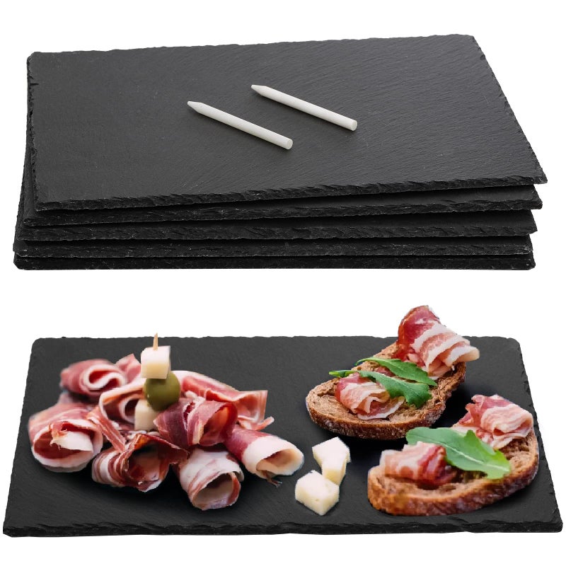 Hacaroa 6 Pieces Slate Cheese Board 12 x 8 Black Charcuterie Boards Natural Slate Stone Plate Tray Gourmet Serving Platter for Meats Fruits Parties Appetizers