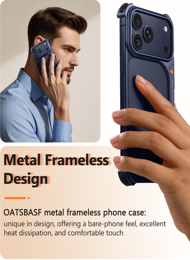 أوتس باسف جراب OATSBASF 9 لهاتف iPhone 17 Pro Max، مصنوع من المعدن، بتصميم نحيف بدون إطار أو ظهر، متوافق مع MagSafe، يوفر حماية من الصدمات، جراب هاتف بتصميم بسيط، لون أزرق - Image 2