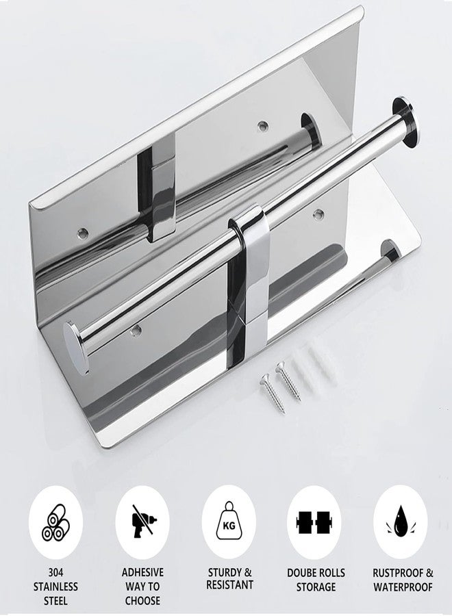 yeavs Double Toilet Paper Holder SUS 304 Stainless Steel Tissue Roll Rack with Phone Storage Shelf (Polished Chrome) - Image 4