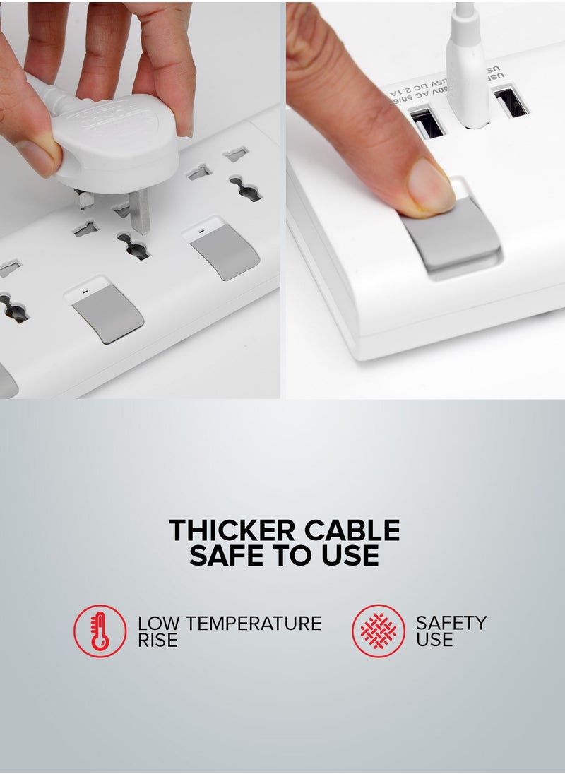 GEEPAS - 3 Ways Extension Socket With Individual Switch Control & Indication, 5m Cord Length, USB Output, 750 Degree C Fireproof Temperature, Multi Plug Power Cable, High Quality, Heavy Duty Power Switch - Image 1
