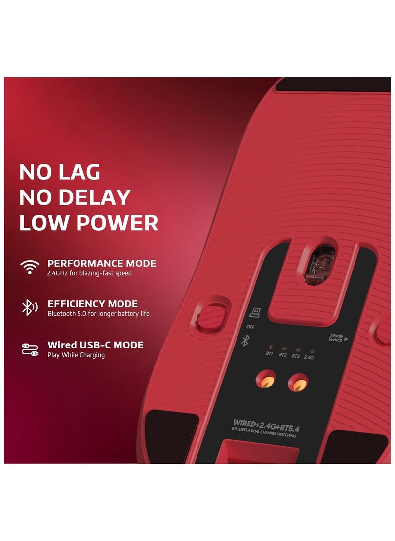 MANBASNAKE - ATTACK SHARK X6 49g Superlight Wireless Gaming Mouse with Magnetic RGB Charging Base, Ultralight Mice PixArt PAW3395 Sensor, 26000DPI, BT/2.4G Wireless/Wired Mouse, 200Hrs Battery for Win/Mac (Red) - Image 1