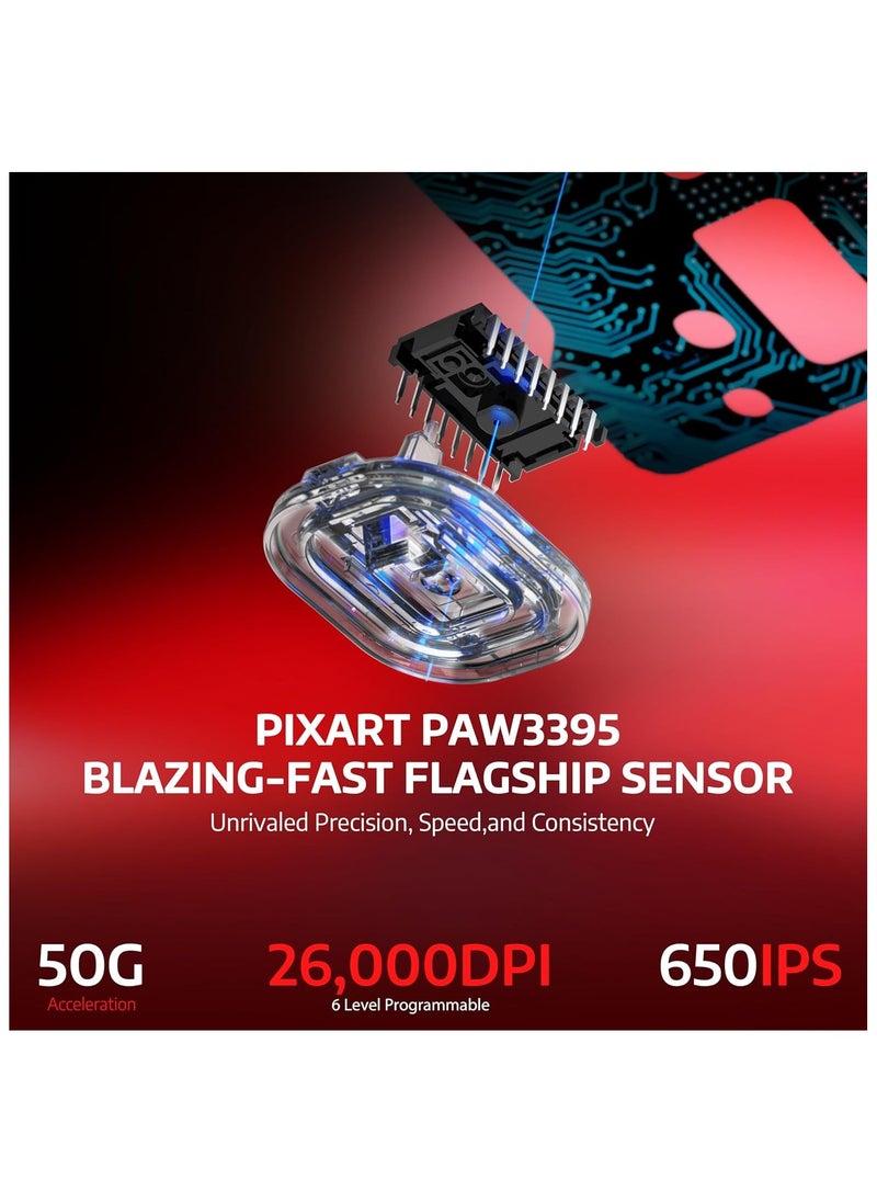 MANBASNAKE - ATTACK SHARK X6 49g Superlight Wireless Gaming Mouse with Magnetic RGB Charging Base, Ultralight Mice PixArt PAW3395 Sensor, 26000DPI, BT/2.4G Wireless/Wired Mouse, 200Hrs Battery for Win/Mac (Red) - Image 1