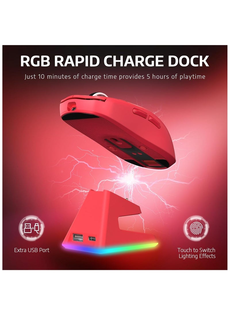 MANBASNAKE - ATTACK SHARK X6 49g Superlight Wireless Gaming Mouse with Magnetic RGB Charging Base, Ultralight Mice PixArt PAW3395 Sensor, 26000DPI, BT/2.4G Wireless/Wired Mouse, 200Hrs Battery for Win/Mac (Red) - Image 1
