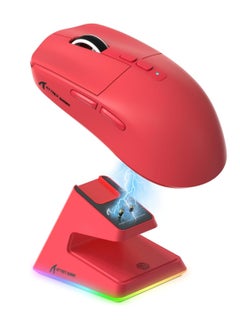 ATTACK SHARK X6 49g Superlight Wireless Gaming Mouse with Magnetic RGB Charging Base, Ultralight Mice PixArt PAW3395 Sensor, 26000DPI, BT/2.4G Wireless/Wired Mouse, 200Hrs Battery for Win/Mac (Red)