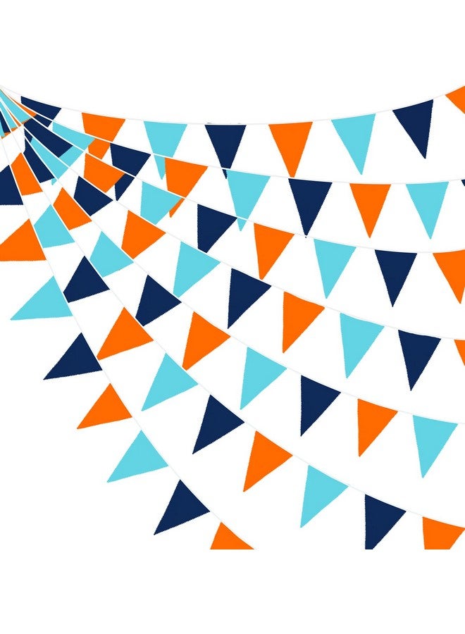 pinkblume 10M/32Ft Navy Blue Orange Pennant Banner Fabric Triangle Flag Cotton Bunting Garland For Outer Space Galaxy Birthday Anniversary Party Home Nursery Outdoor Garden Hanging Festivals Decoration (36Pcs) - Image 1