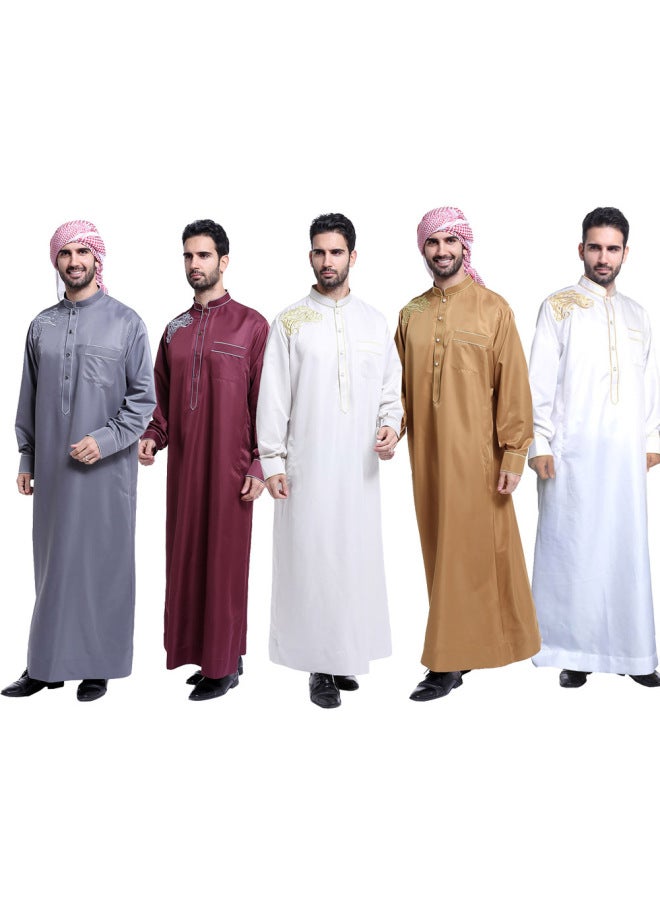 عباية - قميص رجالي طويل بياقة واقفة - رمادي فضي - ملابس تقليدية، ملابس إسلامية، زي إسلامي، زي تراثي، قفطان دبي - Image 2