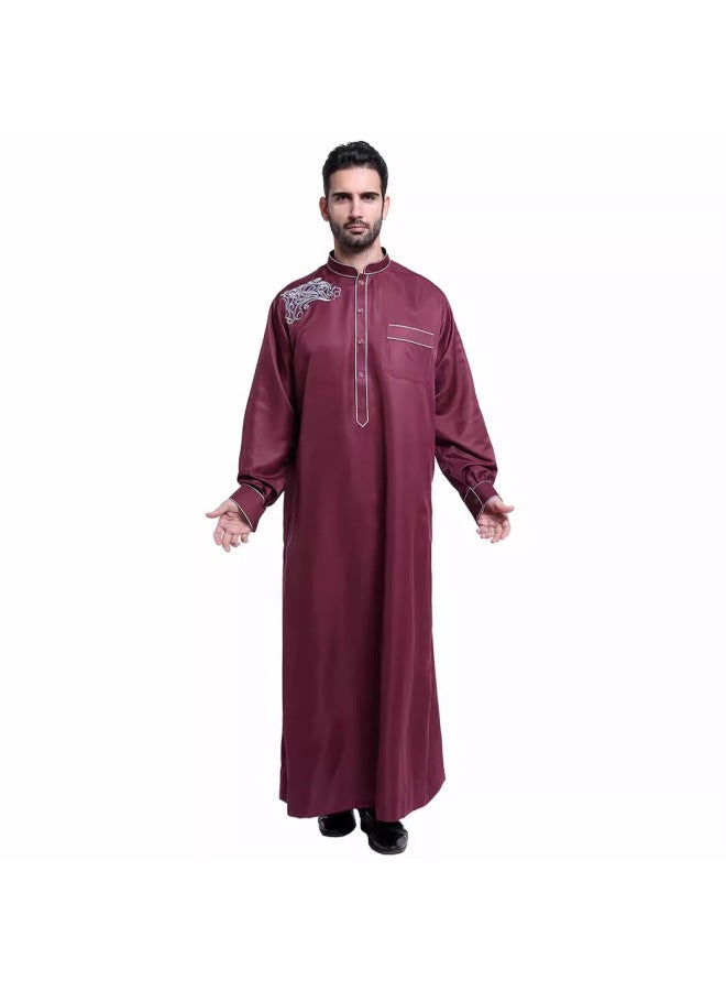 عباية - قميص رجالي طويل بياقة واقفة - رمادي فضي - ملابس تقليدية، ملابس إسلامية، زي إسلامي، زي تراثي، قفطان دبي - Image 3