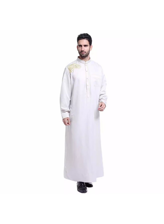 عباية - قميص رجالي طويل بياقة واقفة - رمادي فضي - ملابس تقليدية، ملابس إسلامية، زي إسلامي، زي تراثي، قفطان دبي - Image 5
