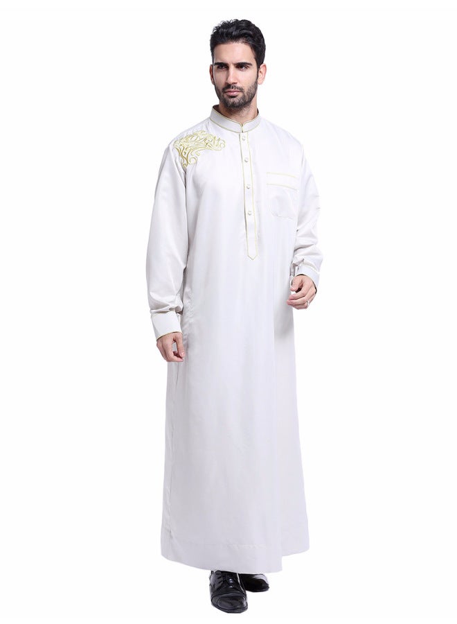 عباية - قميص رجالي طويل بياقة واقفة - رمادي فضي - ملابس تقليدية، ملابس إسلامية، زي إسلامي، زي تراثي، قفطان دبي - Image 1