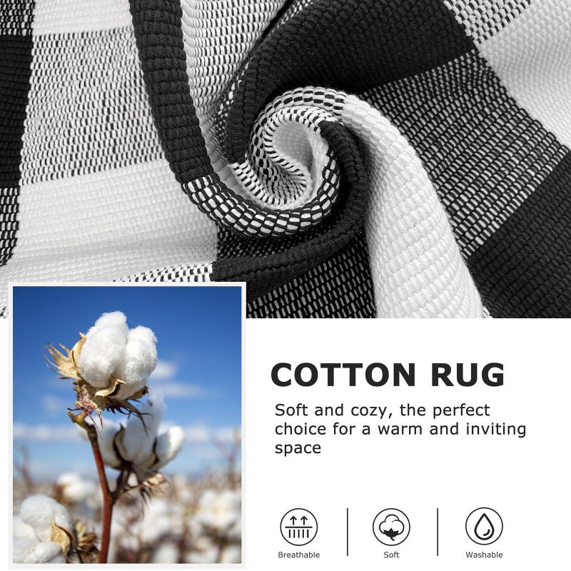 IOHOUZE Buffalo Plaid Checkered Rug 4x6 Ft Front Door Mats, Washable Area Rugs for Front Porch Decor, Spring Summer Welcome Mats Outdoor, Black White Rug for Farmhouse/Entryway/Home Entrance - Image 5