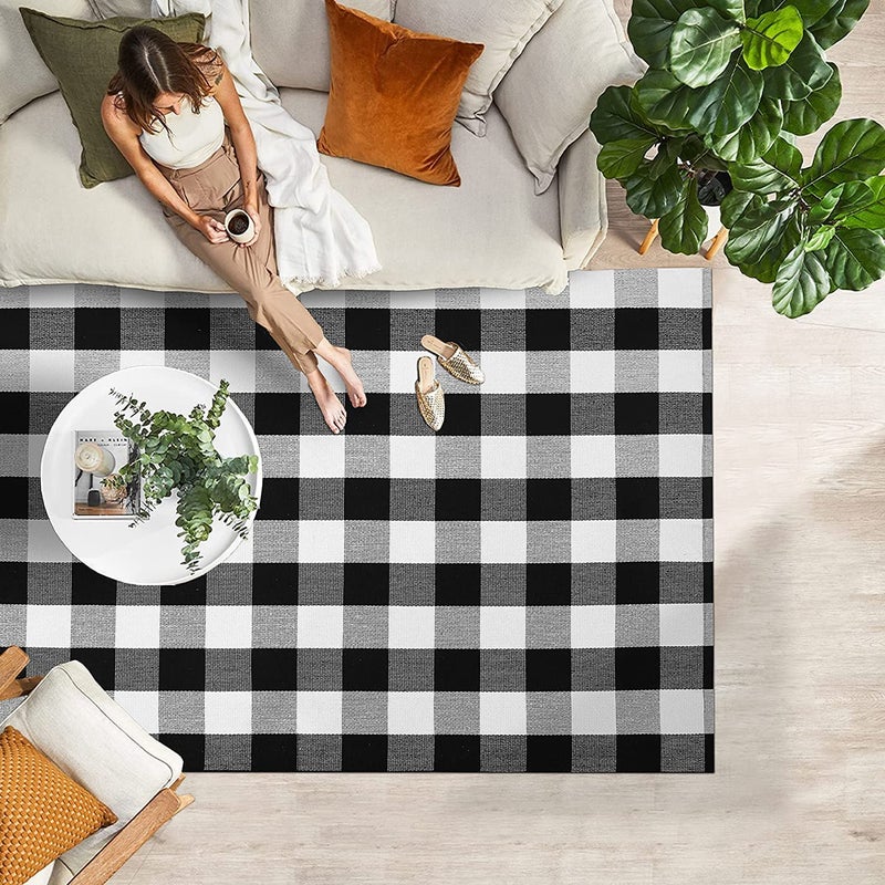IOHOUZE Buffalo Plaid Checkered Rug 4x6 Ft Front Door Mats, Washable Area Rugs for Front Porch Decor, Spring Summer Welcome Mats Outdoor, Black White Rug for Farmhouse/Entryway/Home Entrance - Image 2