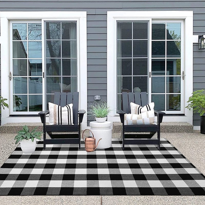 IOHOUZE Buffalo Plaid Checkered Rug 4x6 Ft Front Door Mats, Washable Area Rugs for Front Porch Decor, Spring Summer Welcome Mats Outdoor, Black White Rug for Farmhouse/Entryway/Home Entrance - Image 3