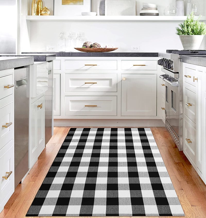 IOHOUZE Buffalo Plaid Checkered Rug 4x6 Ft Front Door Mats, Washable Area Rugs for Front Porch Decor, Spring Summer Welcome Mats Outdoor, Black White Rug for Farmhouse/Entryway/Home Entrance - Image 1