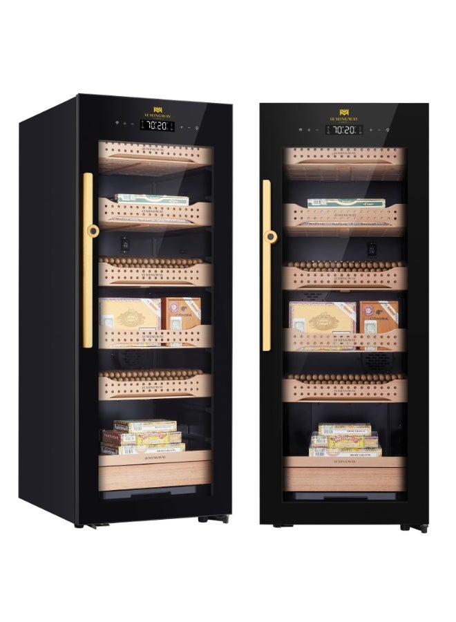 Hemingway Electric Cigar Humidor b4, Dual‑Zone Smart Humidifier with Touchscreen & Digital Hygrometer, Wi‑Fi App Control, UV‑Protected Glass, Spanish Cedar Interior, Holds Up to 1200 - Image 1