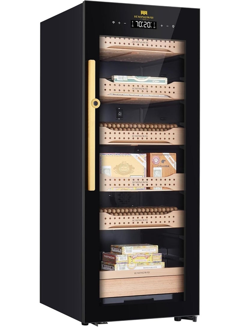 Hemingway Electric Cigar Humidor b4, Dual‑Zone Smart Humidifier with Touchscreen & Digital Hygrometer, Wi‑Fi App Control, UV‑Protected Glass, Spanish Cedar Interior, Holds Up to 1200 - Image 3