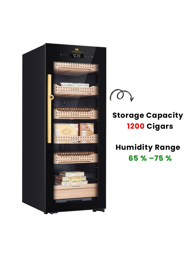 Hemingway Electric Cigar Humidor b4, Dual‑Zone Smart Humidifier with Touchscreen & Digital Hygrometer, Wi‑Fi App Control, UV‑Protected Glass, Spanish Cedar Interior, Holds Up to 1200 - Image 5