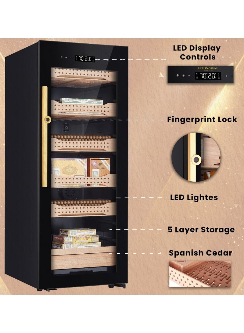 Hemingway Electric Cigar Humidor b4, Dual‑Zone Smart Humidifier with Touchscreen & Digital Hygrometer, Wi‑Fi App Control, UV‑Protected Glass, Spanish Cedar Interior, Holds Up to 1200 - Image 2