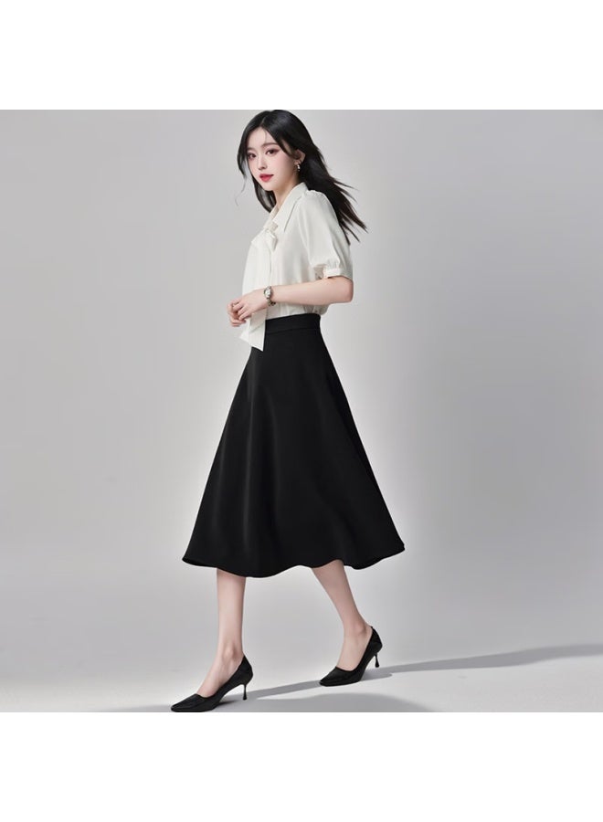 Teluoman Spring Summer Black A-Line Midi Skirt Women'S Professional Knee-Length Wrinkle-Free Umbrella Skirt Formal Interview Suit Skirt - Image 3