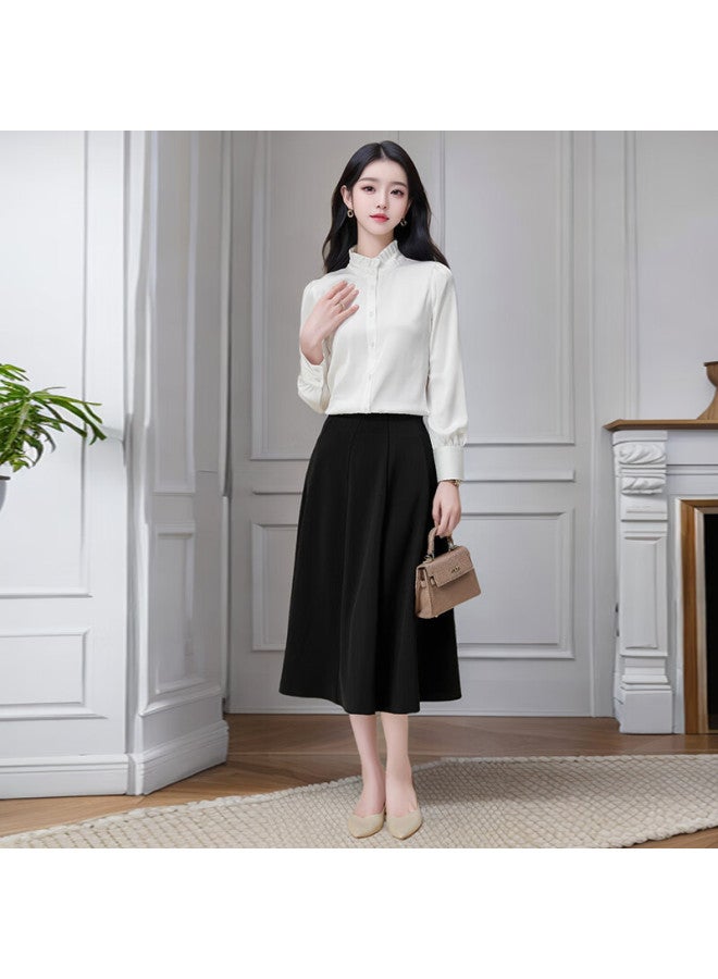 Teluoman Spring Summer Black A-Line Midi Skirt Women'S Professional Knee-Length Wrinkle-Free Umbrella Skirt Formal Interview Suit Skirt - Image 4