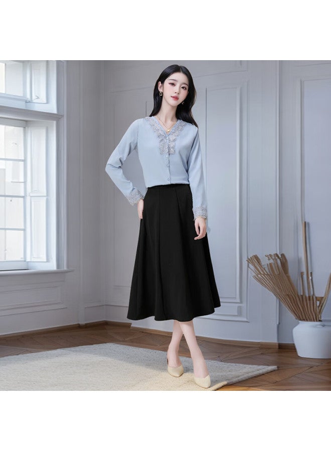 Teluoman Spring Summer Black A-Line Midi Skirt Women'S Professional Knee-Length Wrinkle-Free Umbrella Skirt Formal Interview Suit Skirt - Image 5