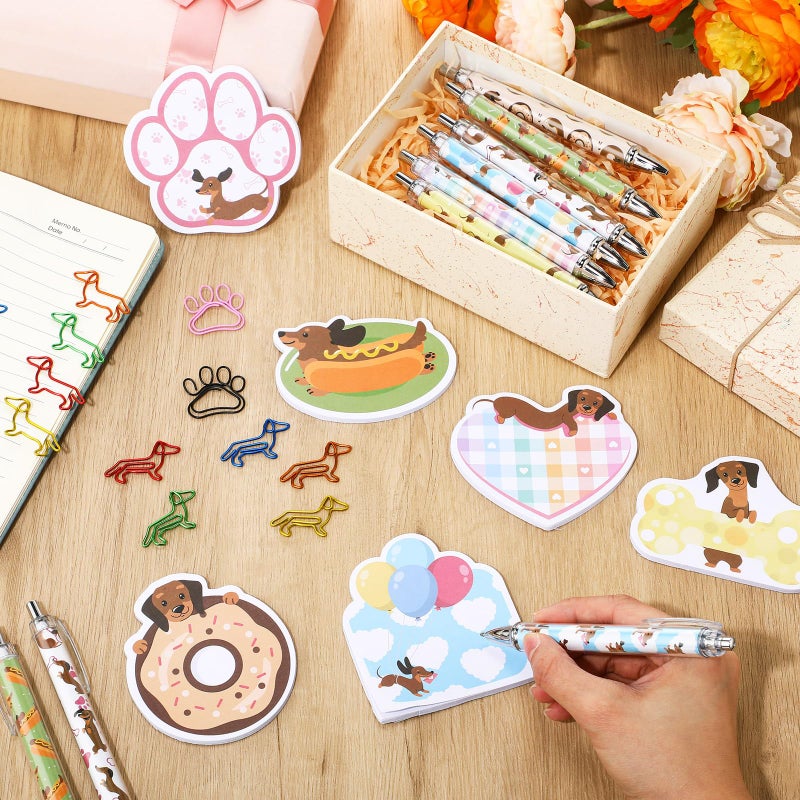 Gilprop 54 Pcs Dachshund Lover Gifts 6 Pads Sticky Notes Memo Note 12 Cute Ballpoint Pens 36 Dachshund Paw Shaped Colorful Paper Clips Bookmarks for Office Supplies Theme Party Favor Coworker Gift - Image 5