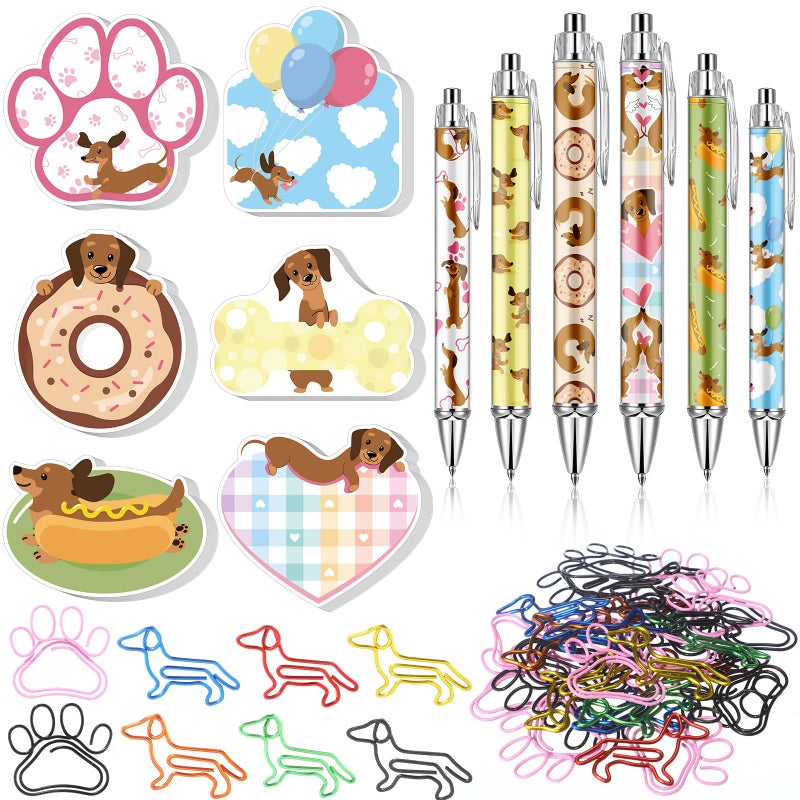 Gilprop 54 Pcs Dachshund Lover Gifts 6 Pads Sticky Notes Memo Note 12 Cute Ballpoint Pens 36 Dachshund Paw Shaped Colorful Paper Clips Bookmarks for Office Supplies Theme Party Favor Coworker Gift - Image 1