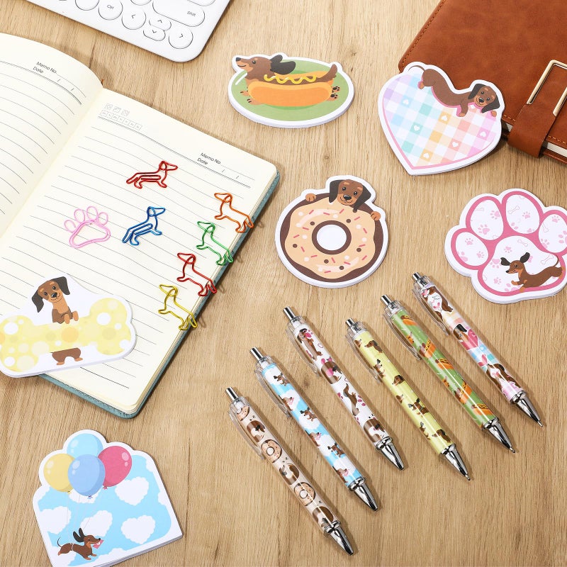 Gilprop 54 Pcs Dachshund Lover Gifts 6 Pads Sticky Notes Memo Note 12 Cute Ballpoint Pens 36 Dachshund Paw Shaped Colorful Paper Clips Bookmarks for Office Supplies Theme Party Favor Coworker Gift - Image 4