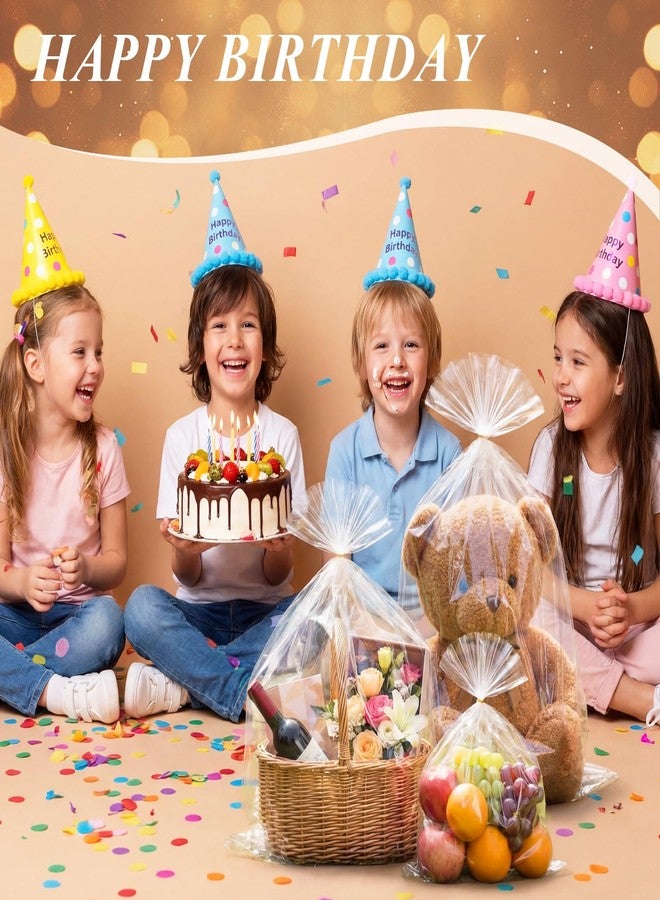 أكياس سيلوفان شفافة من فولهاول، 100 قطعة، بثلاثة أحجام، لتغليف سلال الهدايا، مزودة بفيونكات سحب، بأحجام 24 × 30 بوصة، 16 × 24 بوصة، و12 × 18 بوصة. أكياس بلاستيكية كبيرة لتغليف الهدايا وتزيين سلال هدايا عيد الأم. - Image 5