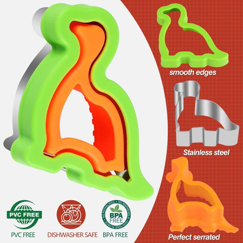 HINZER Sandwich Cutter and Sealer Set 4 Pcs Bread Decruster Sandwich Cutter Pancake Maker Heart Square Circle Dinosaur Shape DIY Cookie Cutters Gift for Kids Adult Boys Girls - Image 3
