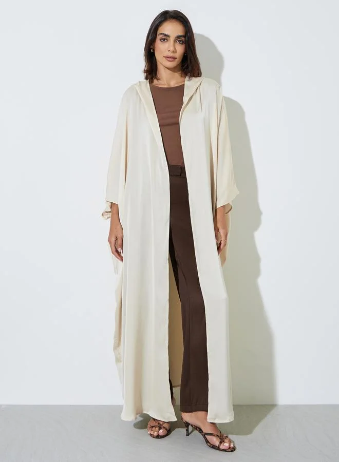 أميرة Beige Hooded Open Front Abaya