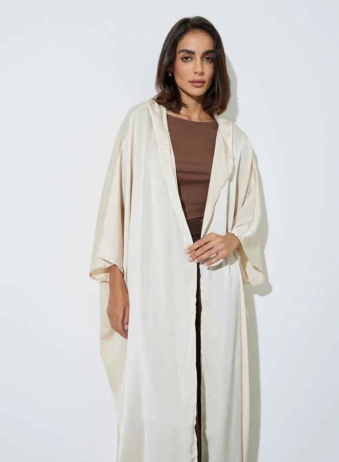 أميرة Beige Hooded Open Front Abaya