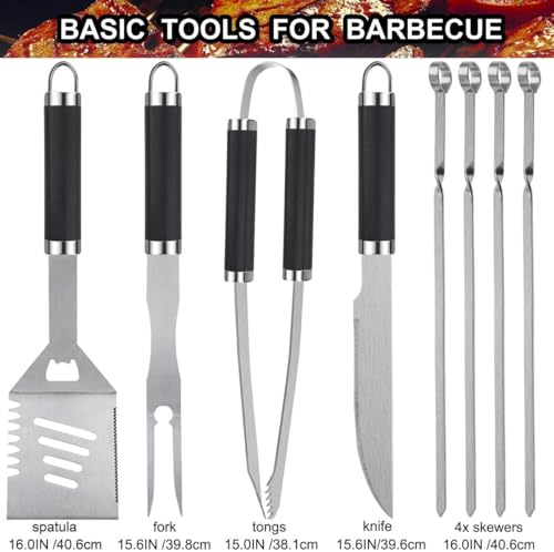 Grilljoy 24PCS BBQ Grill Tools Set with Meat Thermometer and Injector Extra Thick Stainless Steel Fork Spatula Tongs Complete BBQ Accessories in Aluminum Case Perfect Grill Gifts for Men - Image 3