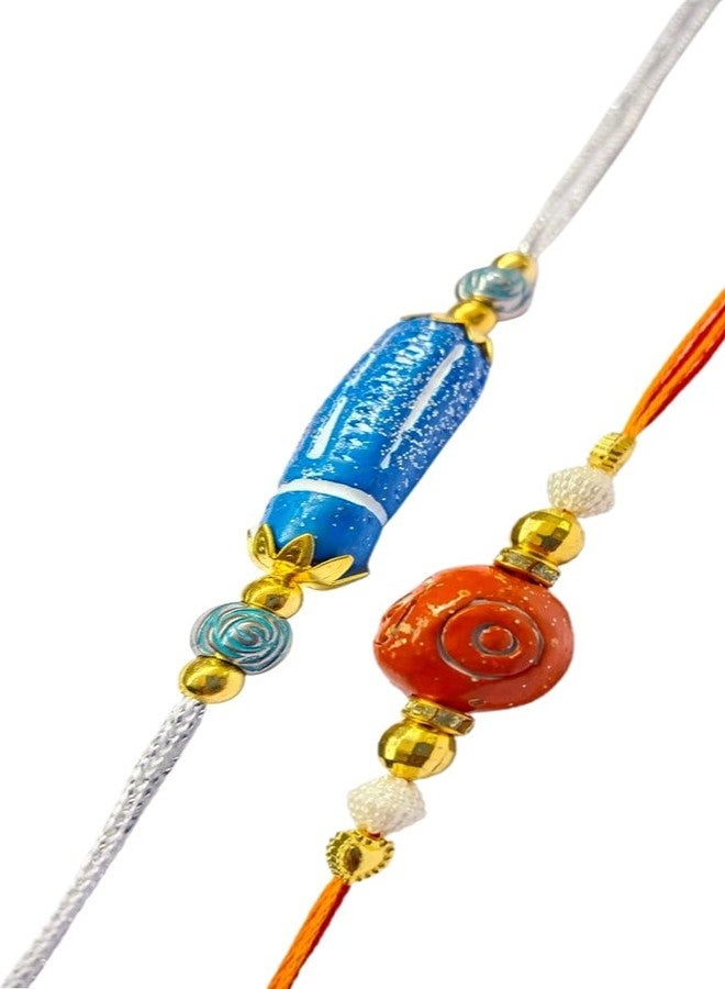 Krishna Rakhi for brother bhaiya kids designer rakhi for rakshabandhan with clay beads blue oval and red round envoirnment eco friendly combo set - Image 1