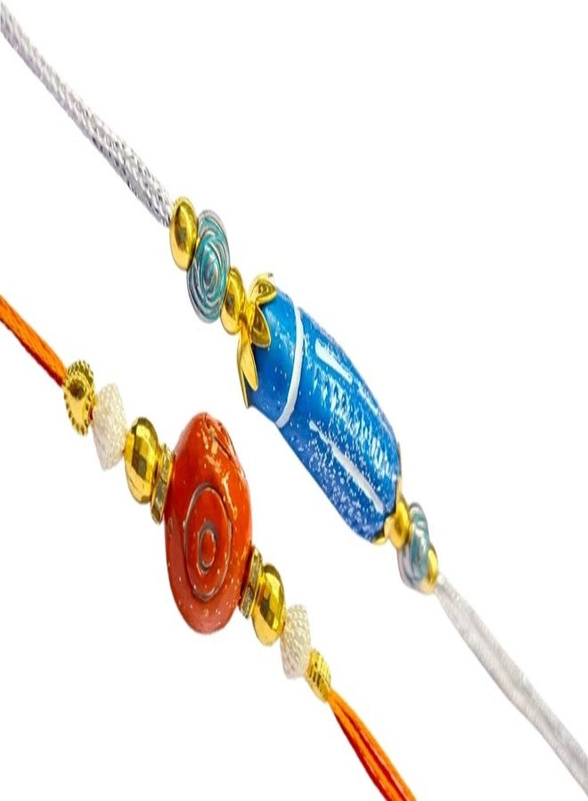 Krishna Rakhi for brother bhaiya kids designer rakhi for rakshabandhan with clay beads blue oval and red round envoirnment eco friendly combo set - Image 3