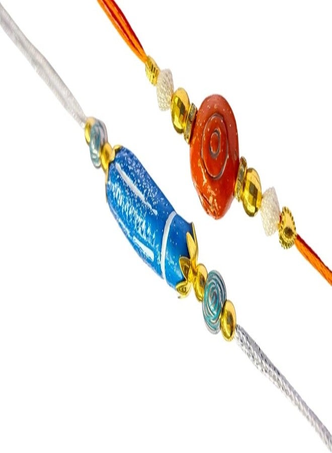 Krishna Rakhi for brother bhaiya kids designer rakhi for rakshabandhan with clay beads blue oval and red round envoirnment eco friendly combo set - Image 2