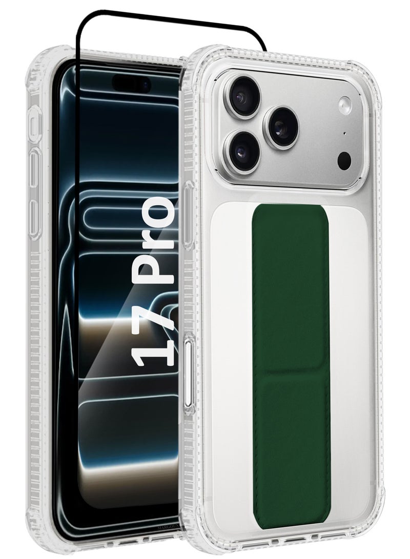 CATANES 2 Packs Finger Grip Clear Case Cover for iPhone 17 Pro- Kickstand Car Magnetic Holder Multi-function Protective Two-in-one Case with 3D Screen Protector - Dark Green - Image 1