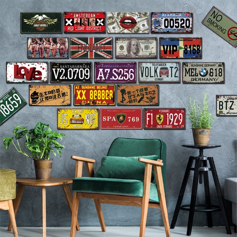 American Retro License Plate Tin Painting Decorations Industrial Style Bar El Home Creative Personality Wall Decoration Pendant - Image 4