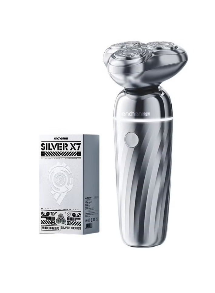 إنشن ماكينة حلاقة اللحية الكهربائية X7 المحمولة للرجال متعددة الوظائف، شحن سريع، قابلة لإعادة الشحن، ثلاثة رؤوس دوارة قابلة للغسل - Image 2