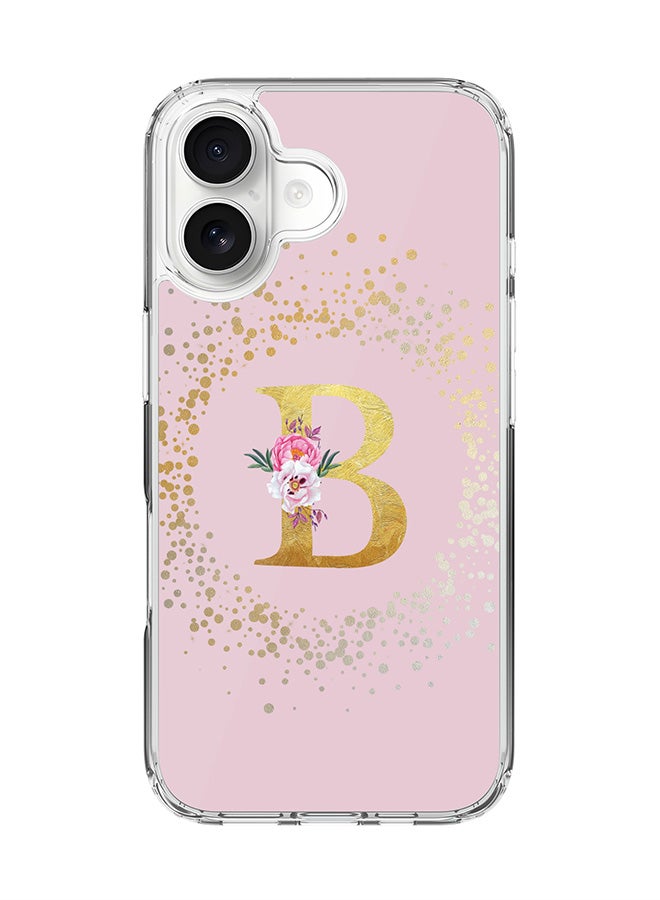 Stylizedd Classic Clear MagSafe Case for iPhone 17 , Hybrid Soft Case Flexible Edges Anti Drop TPU PC Gel Thin Transparent Cover [ Designed for iPhone 17 ] - Custom Monogram Initial Letter Floral Pattern Alphabet - B  (Pink )