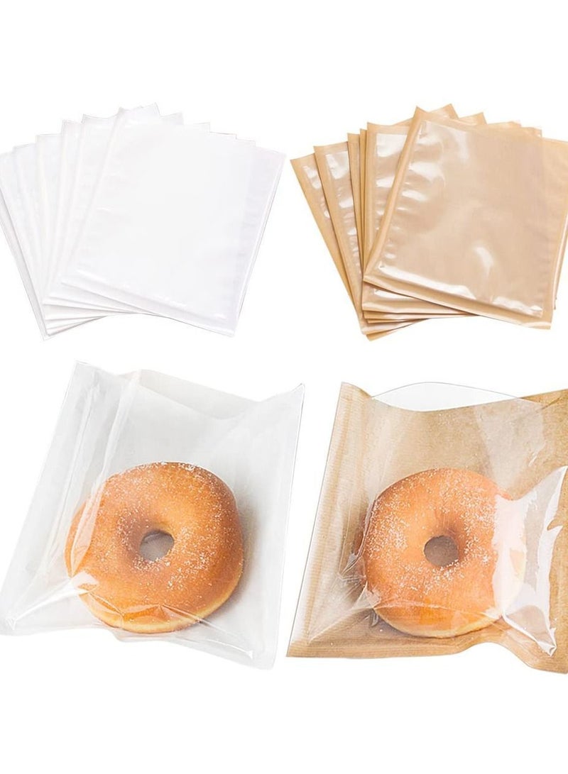 Y&D 100 Pcs Heat-Sealable Bakery Bags, Cookie Translucent Candy Kraft Paper Food Bags for Cookie, Cake, Bread, Sandwich, Chocolate, Candy, Snack (7.1 * 7.5 in)  - Image 1
