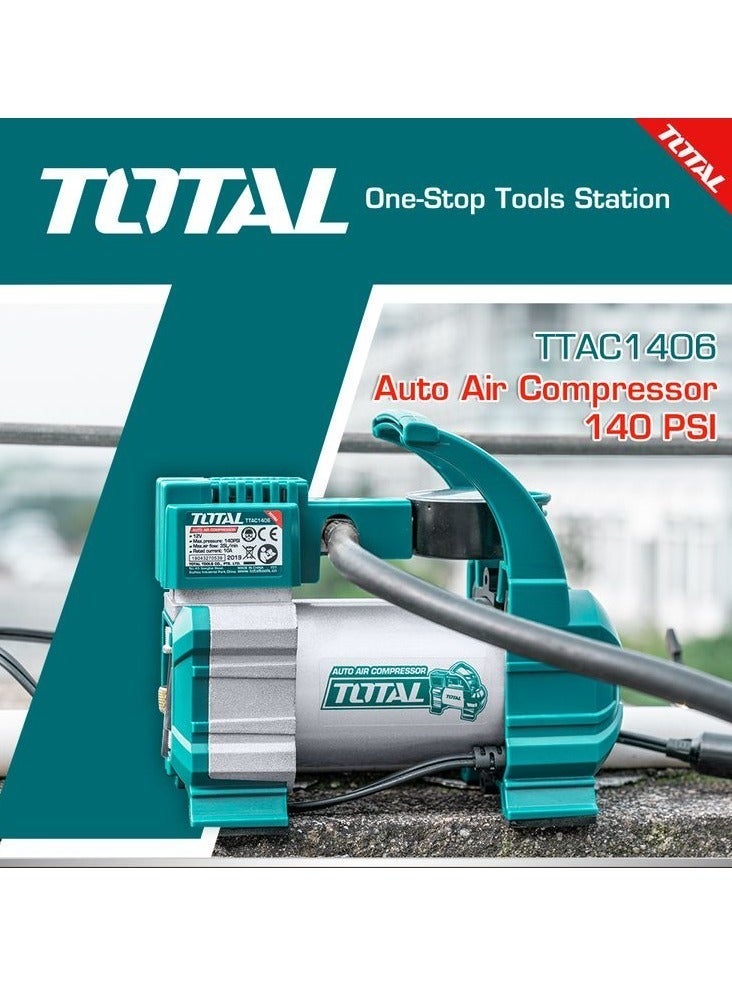 TOTAL TTAC1406 Auto Air Compressor 12V 10A, 140 PSI Portable Tyre Inflator with LED Light, 35L/min Air Flow, 3m Power Cord, 4 Nozzle Adapters for Car, Bike & Vehicle Tyres - Image 4