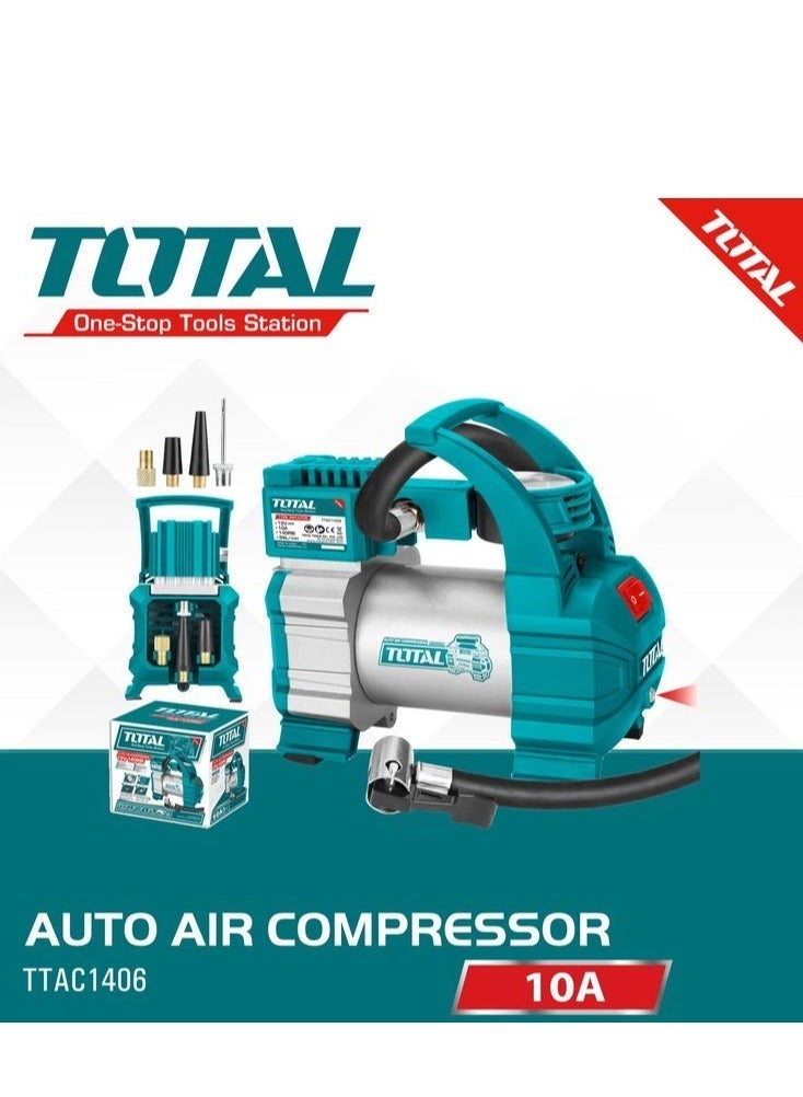 TOTAL TTAC1406 Auto Air Compressor 12V 10A, 140 PSI Portable Tyre Inflator with LED Light, 35L/min Air Flow, 3m Power Cord, 4 Nozzle Adapters for Car, Bike & Vehicle Tyres - Image 3